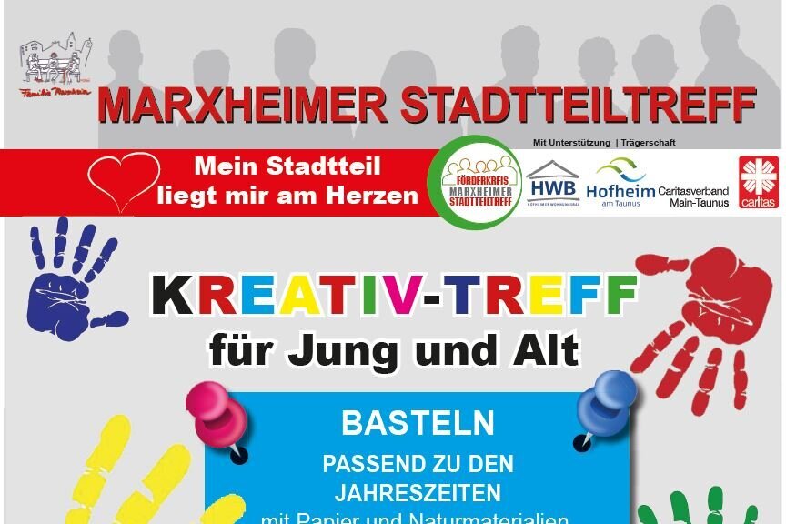 Plakatabschnitt zum Kreativ im Stadtteiltreff Marxheim Offener Basteltreff